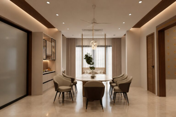 Modern dining room interior design by Sri Interiors